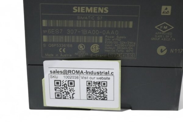 Siemens PS 307 (6ES7 307-1BA00-0AA0) - SIMATIC S7-300 Power Supply Module (2A) - Image 5